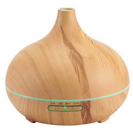 PENGWING oil diffuser humidifier, 300ml Wood Grain Aromatherapy Ultrasonic Aroma Cool Mist Humidifier with Auto Shut Off and 6 LED Colors