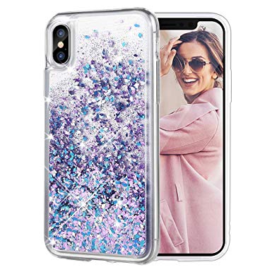 iPhone X Case, Caka iPhone Xs Glitter Case [Liquid Series] Girls Luxury Fashion Bling Flowing Liquid Floating Sparkle Glitter Cute Soft TPU Case for iPhone X/XS - (Blue Purple)