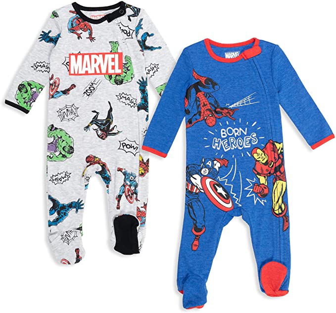 Marvel Avengers Hulk Spiderman Captain America Iron Man 2 Pack Zip-Up Long Sleeve Sleep N' Play Coveralls