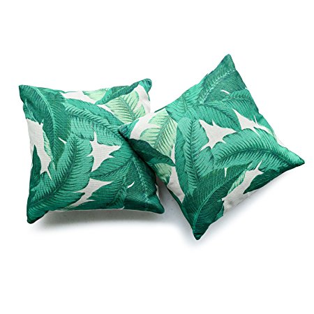 Hofdeco Decorative Throw Pillow Cover HEAVY WEIGHT Cotton Linen Modern Tropical Banana Palm Leaf 18"x18" 45cm x 45cm Set of 2