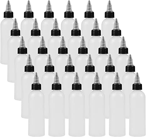Bekith 30 Pack 4oz Boston Dispensing Bottles, Round LDPE Plastic Squeeze Bottle with Twist Top Caps
