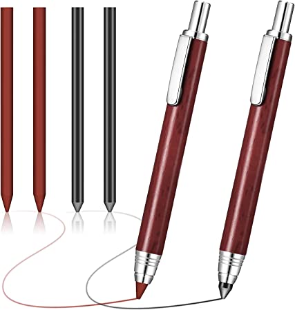 Outus 6 Set 5.6 mm Mechanical Pencil Holder Pencil Carpenter 2 Automatic Mechanical Graphite Pencil Round Metal Marker Mechanical Draft Pencil 4 Pencil Refill with Clips Sharpener for Wood Working