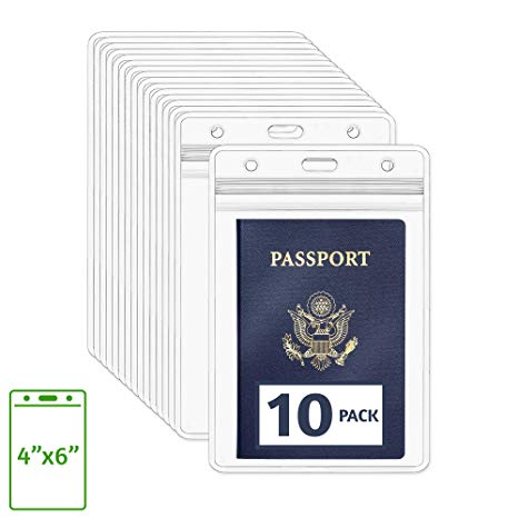 EcoEarth Passport Holder (Clear, 4x6 Inch, 10 Pack), Extra Large (XXL) Vertical ID Holder, Resealable and Waterproof Identification Card Holder