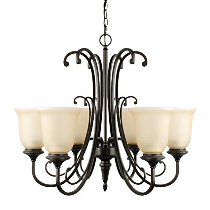 Globe Electric 65571 Beverly 6 Light Chandelier with Amber Glass Shade, Large, Oil Rubbed Bronze