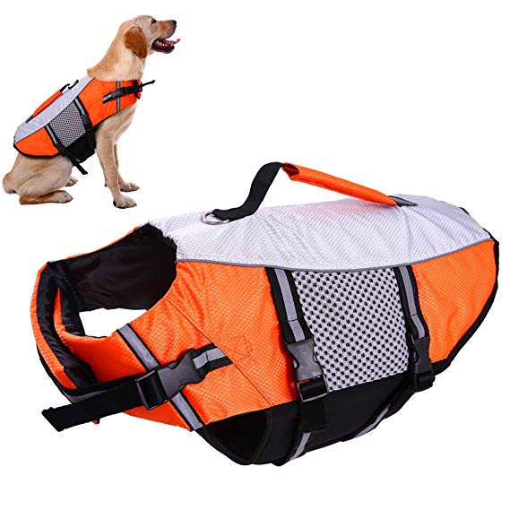 Dog Life Vest Jacket for Swimming kayaking boating Lifesaver Coat for Small Medium Large Xl Dogs Pet Swimsuit Preserver Flotation Device Reflective Adjustable High Visibility Quick Release lifeguards