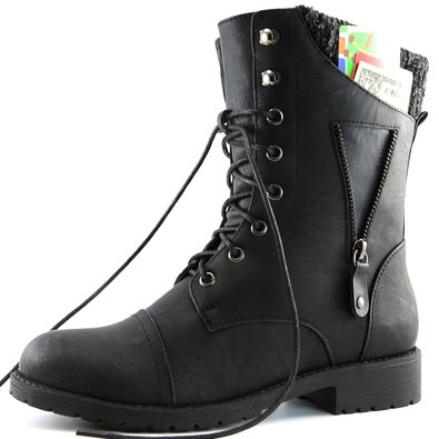 DailyShoes Womens Military Up Buckle Combat Boots Zipper Sweater Ankle High Exclusive Credit Card Pocket