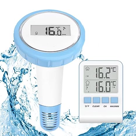 Pool Thermometer,Wireless Floating Pool Thermometer Easy Read,Outdoor Digital Thermometers with Indoor Temperature Monitor,IPX7 Waterproof and High Accuracy for Swimming Pool,Bath Water,Small Ponds