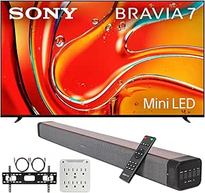 Sony BRAVIA 7 K85XR70 85" 4K HDR Smart QLED Mini-LED TV (2024) Bundle with Premium Deco Gear 60W 2.0 CH Soundbar   Deco Mount 37"-100" TV Wall Mount Bracket with Cleaning Kit   6-Outlet Surge Adapter