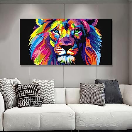 Animal Lion Pictures Wall Decor Art For Bedroom,Colorful Lion Canvas Wall Art Paintings for Living Room,Artwork Stretched and Ready to Hang,Size 20x40inches.