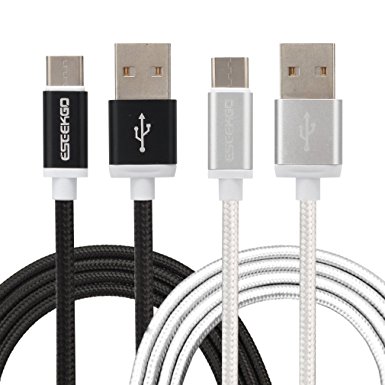 USB Type C Cable,ESEEKGO 2 Pack 6.6Ft LG G5 Cable Charger Dirtproof Braided Charging Cable for LG V20, Huawei P9, OnePlus 3 (2M/6.6FT White Black)