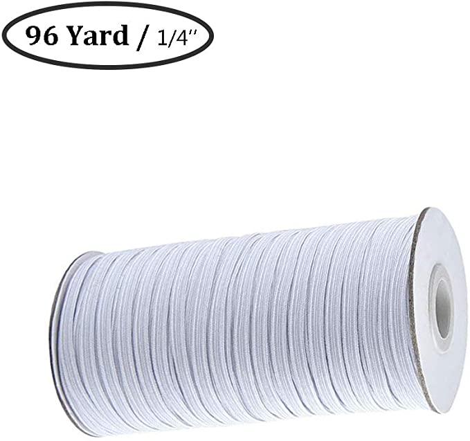 White 96-Yards Length 1/4-Inch Width Braided Elastic Cord,Elastic Band,Heavy Stretch Knit Elastic Spool for Sewing Crafts DIY,Mask,Bedspread,Cuff(0.25 inch Elastic)