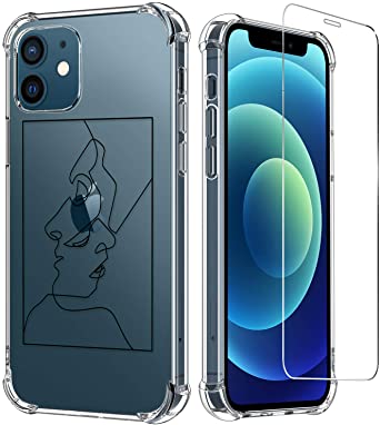 LUXVEER for iPhone 12 Case,iPhone 12 Pro Case with Screen Protector,Fashionable A Lady Pattern on Soft Clear TPU Cover,Slim Fit Protective Phone Case for iPhone 12/12 Pro 6.1 inch