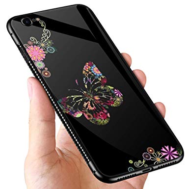 iPhone 6s Case,9H Tempered Glass iPhone 6 Cases for Women Girls,Fashion Butterfly Flower Pattern Design Printing Shockproof Anti-Scratch Case for Apple iPhone 6/6s 4.7 inch Butterfly