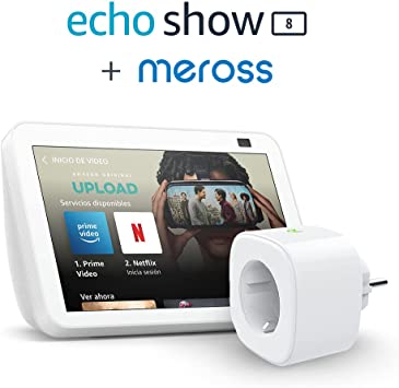 Echo Show 8 (2.ª generación, modelo de 2021), Blanco   Meross Smart Plug (enchufe inteligente WiFi), compatible con Alexa - Kit de inicio de Hogar digital