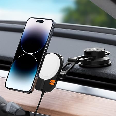 Spigen OneTap Pro 3 (MagFit) 15W Apple-Certified MagSafe Car Mount Charger Designed for iPhone 14, 13, 12 - Dashboard/Windshield/Touchscreen Mount