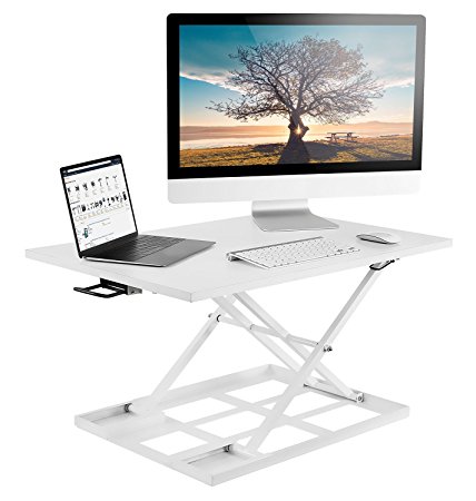 Mount-It! Standing Desk Ergonomic Height Adjustable Sit Stand Desk, 32x22 Inch Preassembled Stand-Up Desk Converter, Holds up to 20 Pounds, Large Surface, White