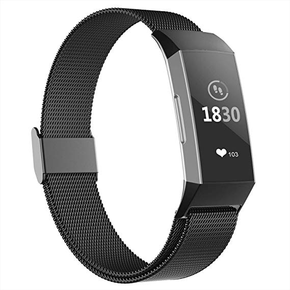 iGK Compatible for Fitbit Charge 3 Bands,Replacement Wristbands for Charge 3 SE Fitness Activity Tracker, Metal Stainless Steel Bracelet Strap with Unique Magnet Lock for Women Men