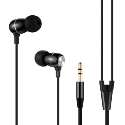 Headphones Grandbeing Premium Stereo Heavy Bass In-Ear Wired Metal Earphones Universal Earbuds with 35mm Jack for iPhone Samsung HTC Smartphones and Music Player Black