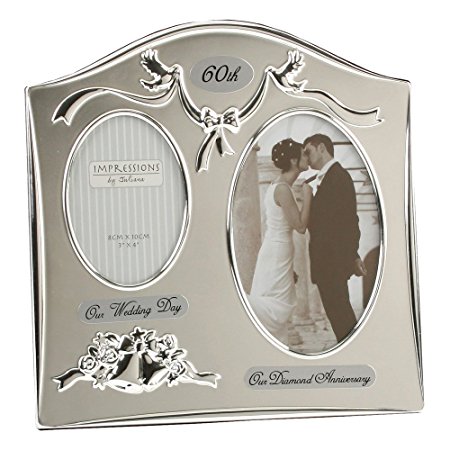 Two Tone Silverplated Wedding Anniversary Gift Photo Frame - "60th Diamond Anniversary"