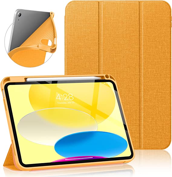 Soke iPad 10th Generation Case 2022 with Pencil Holder (10.9-inch)- Premium Shockproof Case [Auto Sleep/Wake] with Soft TPU Back Cover & Slim Trifold Stand for iPad 10.9 Inch,Citrus