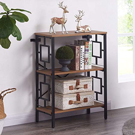 Homissue Industrial Open Bookcase, 3-Tier Tall Bookshelf Storage Display Rack for Home Office, Rustic Brown