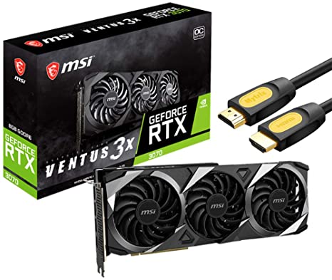 MSI GeForce RTX 3070 Ventus 3X OC Gaming Video Card, 8GB GDDR6, PCIe 4.0, 8K, VR Ready, Ray Tracing, 1x HDMI 2.1, 3X DisplayPort 1.4, Triple Fans, HDCP, Mytrix HDMI 2.1 8K Cable