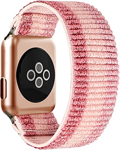 BMBEAR Stretchy Solo Loop Bands Compatible with Apple Watch 42mm 44mm 45mm Braided Elastic Weave Nylon Wristbands Women Men Straps for iWatch Series 7/6/5/4/3/2/1/SE Pink