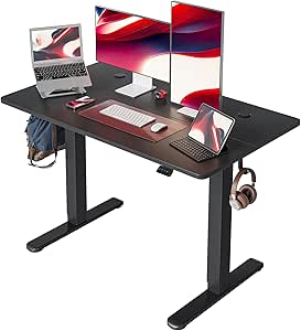 Cubiker Standing Desk Height Adjustable Electric Desk, 120 * 60cm Stand up Table, Sit Stand Home Office Desk with Splice Board, Black Top