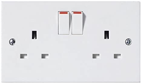 Invero® 1x Pack of 2 Gang 13A Double Pole Twin Doubled Plug Electric Wall Socket Switched with Square Edge & Screw Fixings Included