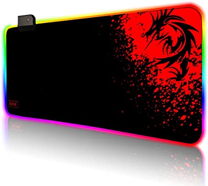 Extended RGB Gaming Mouse Pad with Nonslip Rubber Base, XL Large LED Keyboard Mat(31.5x11.8x0.16In), Red Dragon