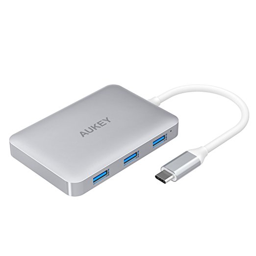 AUKEY USB C Hub HDMI 3 USB 3.0 Ports, USB 2.0 Port, USB C Recharging Port with PD ( Power Delivery ) and HDMI Adapter ( 4k ) USB Type C Hub for the New Macbook, Macbook Pro 2016 and More