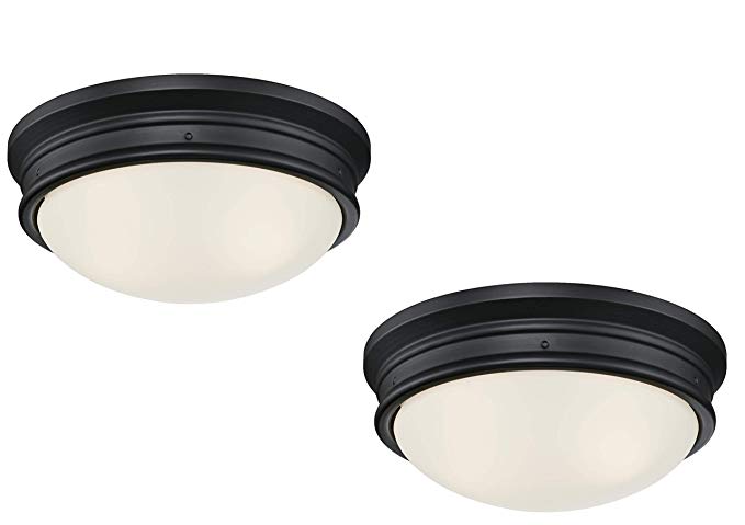 Westinghouse Meadowbrook Two-Light Indoor Flush-Mount Ceiling Fixture, Matte Black Finish with Frosted Glass (Two Light 2 Pack)