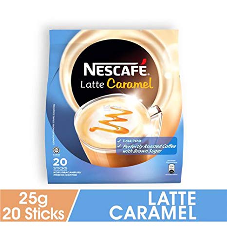 Nescafe 3 in 1 CARAMEL Coffee Latte - Instant Coffee Packets - Single Serve Flavored Coffee Mix (15 Sticks)