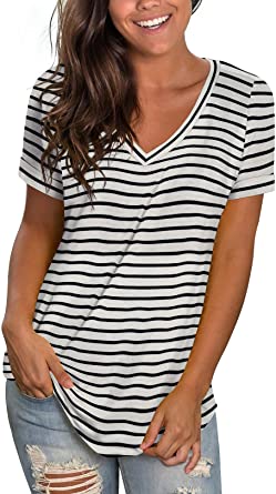 Sieanear Womens Tops Summer Short Sleeve V Neck T Shirts Casual