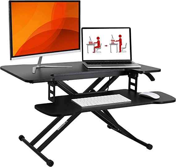 SANODESK Sitz Steh Schreibtisch Stehpult Höhenverstellbarer Schreibtisch 68 * 59cm Schreibtischaufsatz Doppelmonitor-Riser Computertisch(M8B) (78 * 48cm)