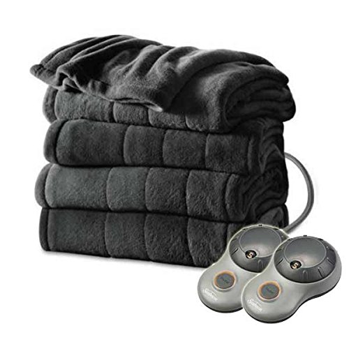 Sunbeam Heated Electric Blanket Channeled Microplush King Size Slate Grey