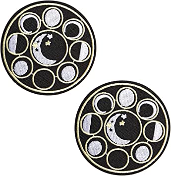 Acxico 2Pcs Moon Phase Lunar Patch Iron-On/Sew-On Embroidered Motif Astrology Occult Wicca