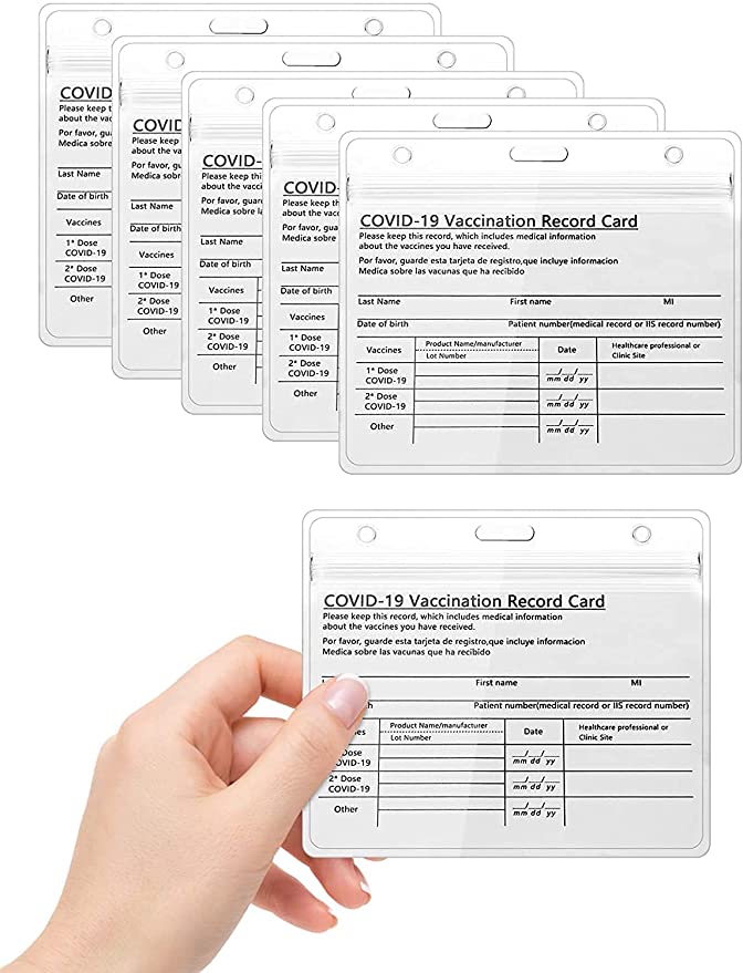 Clear Vaccination Card Protector 4×3 in for CDC Immunization Badge, Waterproof 4x3 Horizontal Badge I’D Name Tag,Vinyl Plastic Sleeve Pouch w 3 Lanyard Slots for Events & Travel