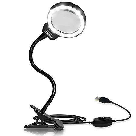 BicycleStore Magnifying Glass Light Illuminated Magnifier 3X LED Magnified Glass USB Powered Magnifier with Clip for Reading, Crafting, Jewelry Design , Hobby and More