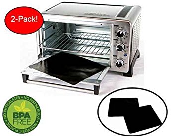 TWO-PACK 100% Non-Stick 11” Toaster Oven Liner. Finally, Prevent Spillovers, Gunk & Odors! Great Teflon Liner for Large and Small Toaster Ovens, Dishwasher Safe, Best Toaster Oven Accessories