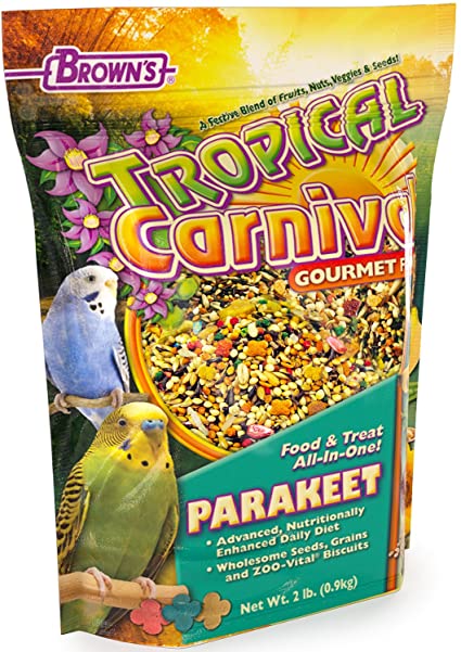 F.M. Brown's Tropical Carnival Gourmet Parakeet Food, Nutritionally Enhanced Daily Diet with Fruits, Veggies, Nuts, Seeds, and Grains, 2-lb Bag - Vitamin-Nutrient Fortified