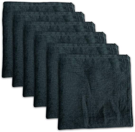 Linendo 100% Pure Natural Linen Dinner Cloth Napkins 15 x 15 Inch - Set of 6 Pack European Flax Washable for Home and Kitchen (Anthracite Grey, Square)