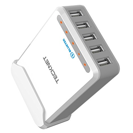 USB Wall Charger TeckNet Desktop Charger DuoPower 40W 5-Port (5V 8A) USB Charger Plug With Interchangeable UK Adapter For iPhone 7 / 7 Plus, iPad and Galaxy S8 and More