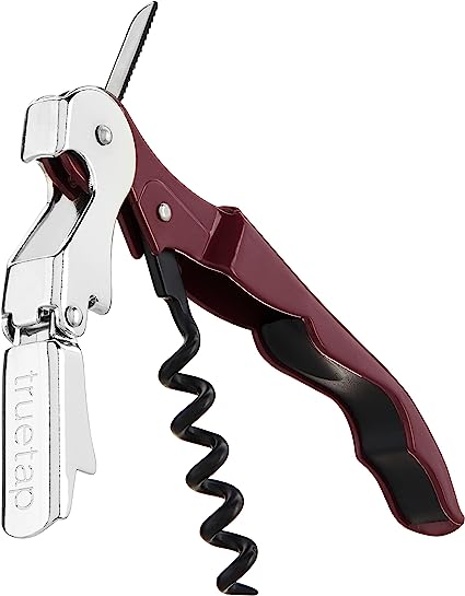 True TrueTap Double Hinged Waiter’s Corkscrew, Burgundy Wine Bottle Opener with Foil Cutter, Wine Key