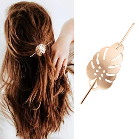 FDesigner Boho Geometirc Hair Clips Gold Vintage Leaf Hairpins Cirlce Hair Barrettes Snap Clamps Dainty Bobby Pins Women Hair Styling Jewelry for Party Gift (Leaf)