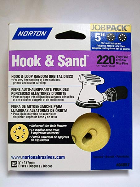 Norton 220 Grit Hook & Sand 5" 5 & 8 Hole Hook & Loop