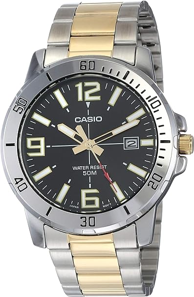 Caso MTP-VD01SG-1BV Men's Two Tone Stainless Steel Black Dial Casual Analog Sporty Watch