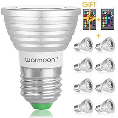 Warmoon Dimmable E26/E27 LED Bulbs,3W RGB Color Changing Spotlight with IR Remote Control Mood Ambiance Lighting for Home Decoration, Bar, Party(Pack of 8)