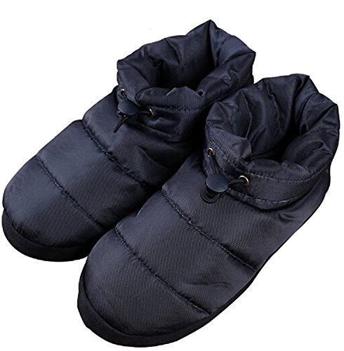 Cozy Quilted Down Warm House Clog Slippers Socks, Womens Mens Waterproof Winter Thermal Fleece Lining Ankle Snow Boots Outdoor Indoor Non-slip Slip on Booties Shoes Lightweight Bedroom Mules Slippers