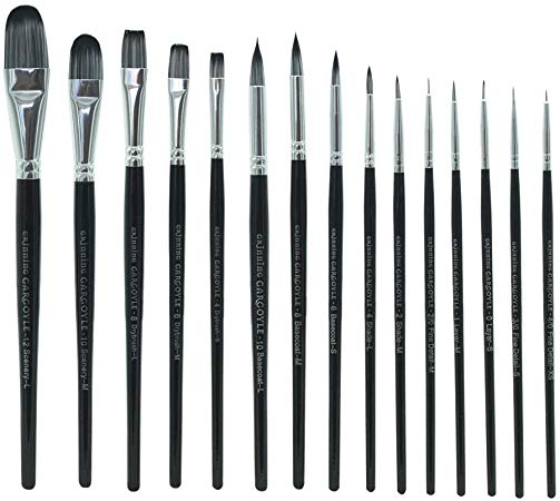 Paint Brush Set 15 Pieces Paint Miniatures Brush Set with Transparent Case - Perfect for Miniature Figure Model Painting in Acrylic, Oil or Watercolour - Grinning Gargoyle Brushes - BRU001
